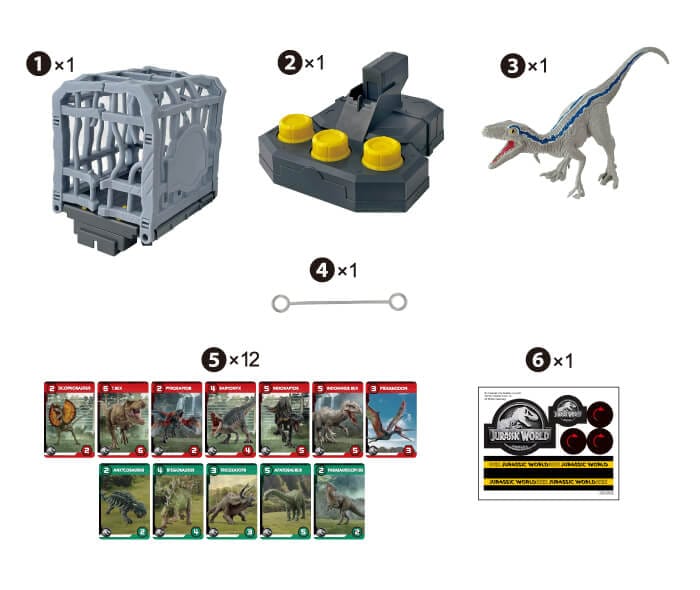 Jurassic World Cage Breaker Main Unit (Cage upper part, Dial), Dinosaur figure, Chain, Dinosaur Card x12