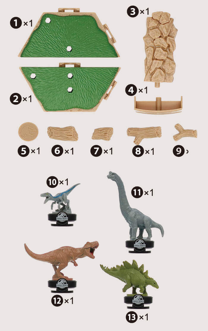 Jurassic World T. Rex, Blue, Brachiosaurus, Stegosaurus.