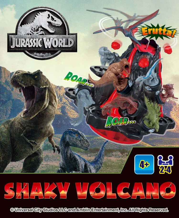 Jurassic World Shaky Volcano T. Rex, Blue, Carnotaurus, Triceratops, Stygimoloch, Stegosaurus, Brachiosaurus, Pteranodon.