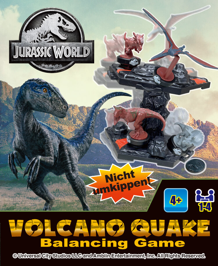 Jurassic World Balancing Game Vulkanausbruch T. Rex, Blue, Carnotaurus, Triceratops, Stygimoloch, Stegosaurus, Brachiosaurus, Pteranodon.