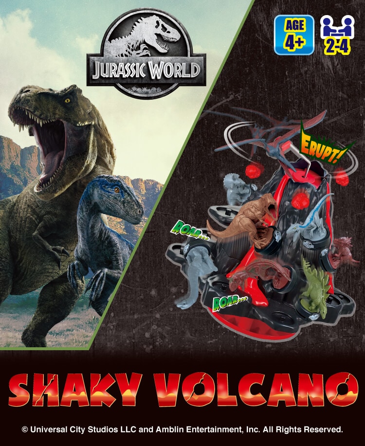 Jurassic World Shaky Volcano T. Rex, Blue, Carnotaurus, Triceratops, Stygimoloch, Stegosaurus, Brachiosaurus, Pteranodon.