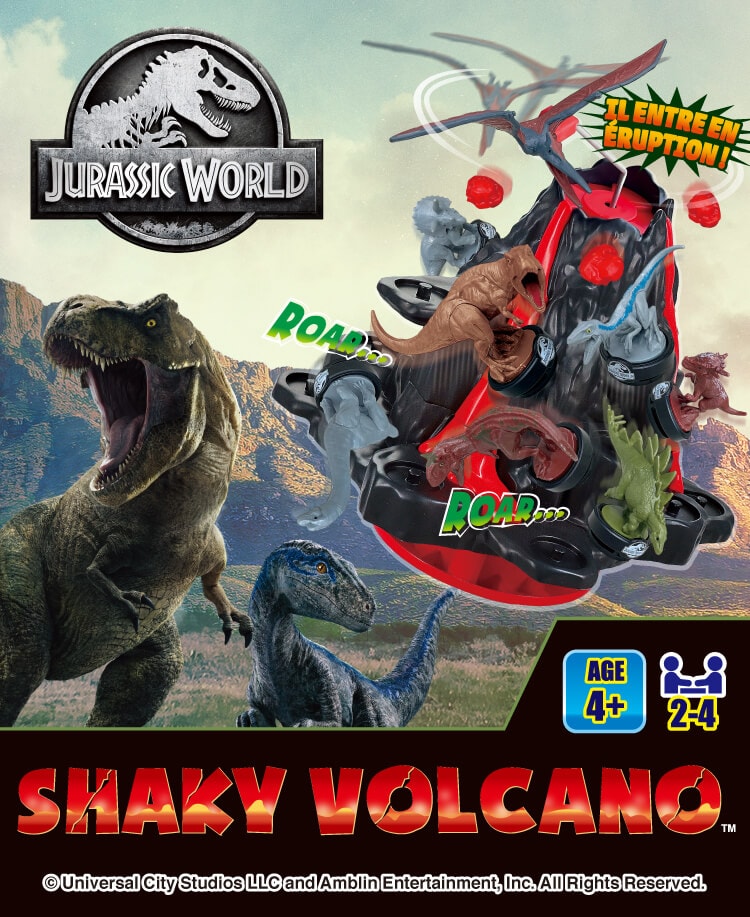 Shaky Volcano™ Jurassic World T. Rex, Blue, Carnotaurus, Triceratops, Stygimoloch, Stegosaurus, Brachiosaurus, Pteranodon.