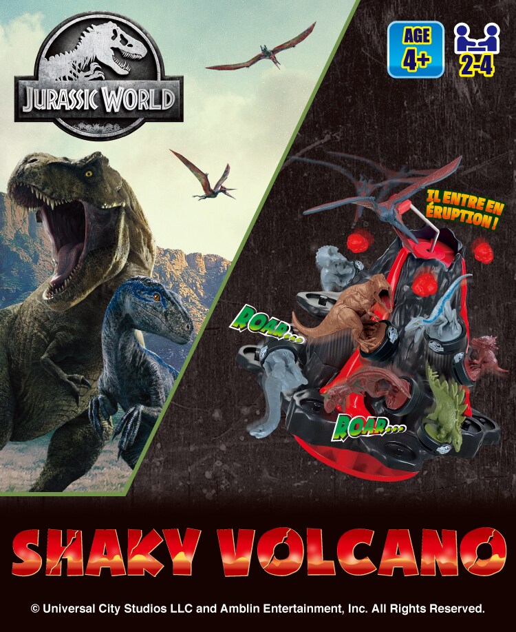 Shaky Volcano Jurassic World T. Rex, Blue, Carnotaurus, Triceratops, Stygimoloch, Stegosaurus, Brachiosaurus, Pteranodon.